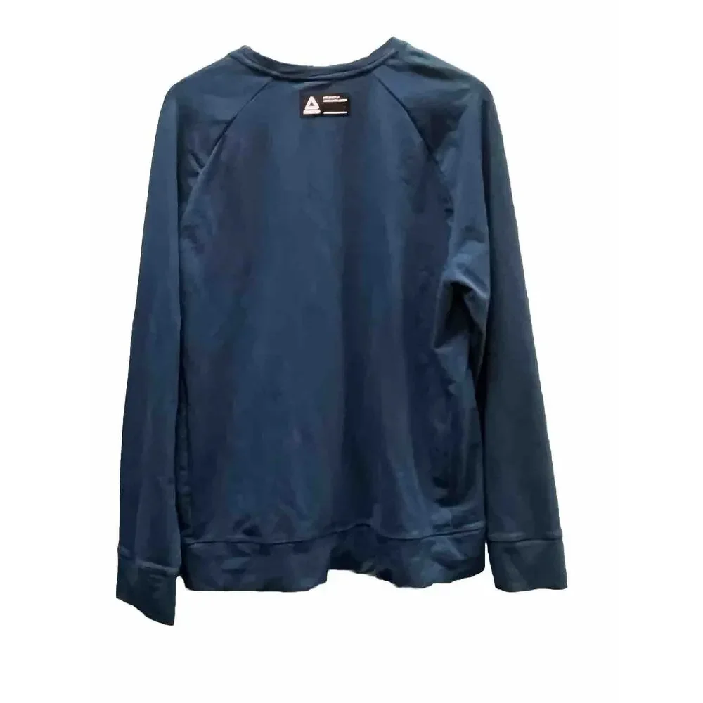Reebok Women’s Sweatshirt Large Blue Logo Long Sleeve Crew Neck Pockets Athletic